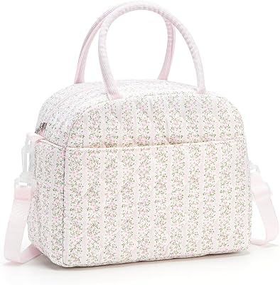 Quilted Puffer Lunch Bag - Floral Pink