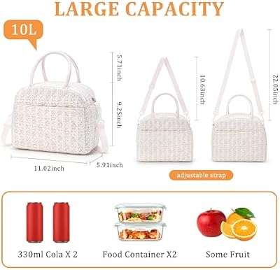 Quilted Puffer Lunch Bag - Floral Pink - photo 3