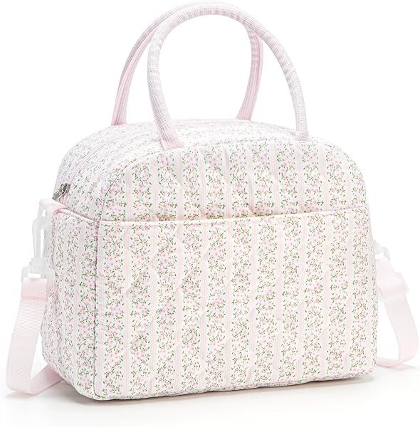 Quilted Puffer Lunch Bag - Floral Pink